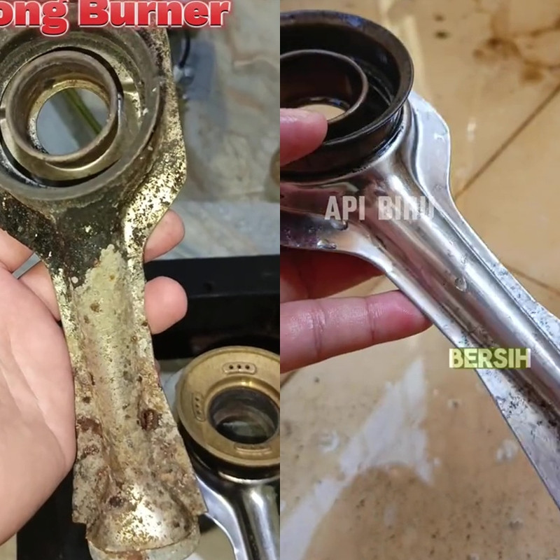 Bisa jadi penyebab api kompor berwarna merah, ini cara bersihkan corong burner dekil penuh kerak