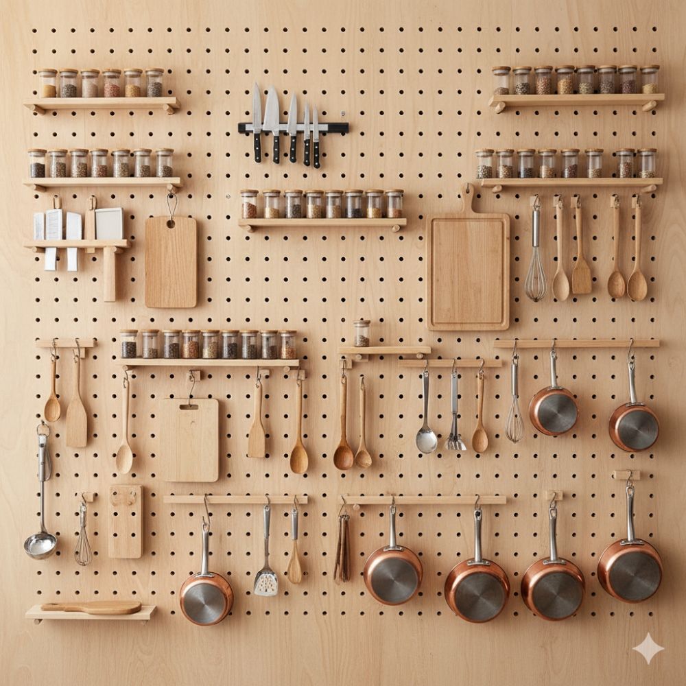 5 Desain rak dapur kayu dan bumbu gantung, bikin alat masak tertata rapi dan estetik