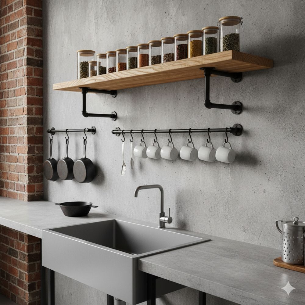 5 Desain rak dapur kayu dan bumbu gantung, bikin alat masak tertata rapi dan estetik