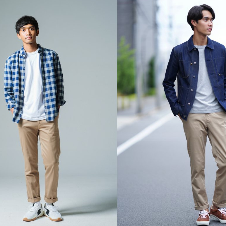 Outfit hack simpel anak kuliah cowok 2025, tampil stylish walau budget pas-pasan