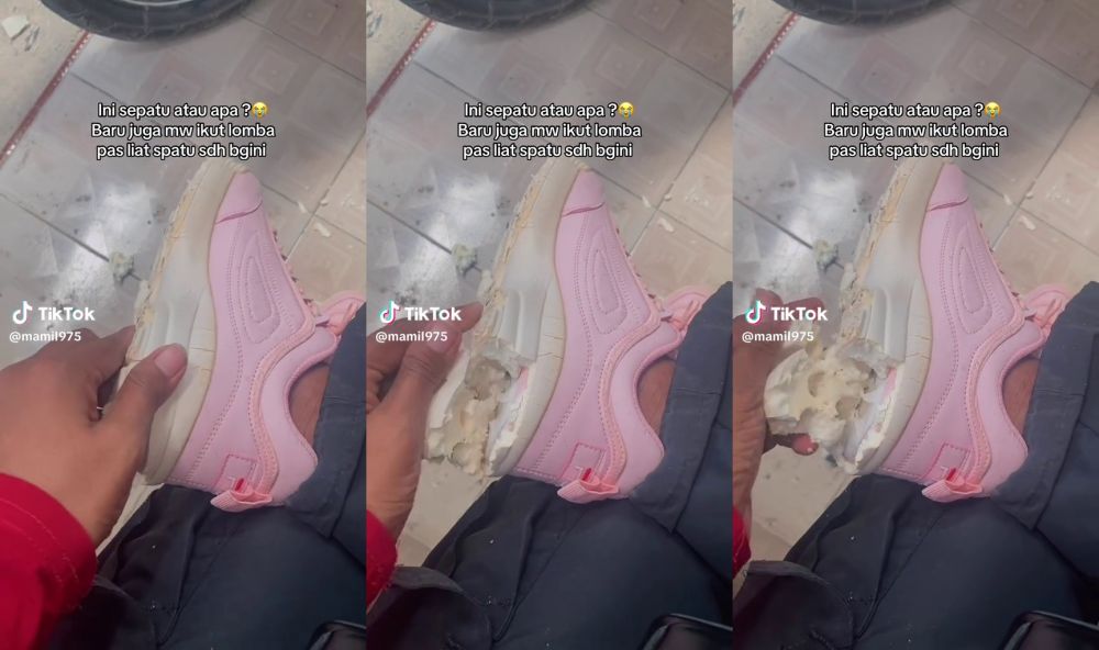 Momen kocak wanita mau lomba tapi malah dibikin shock sama sepatu sendiri, warganet sebut 'kasut brem'