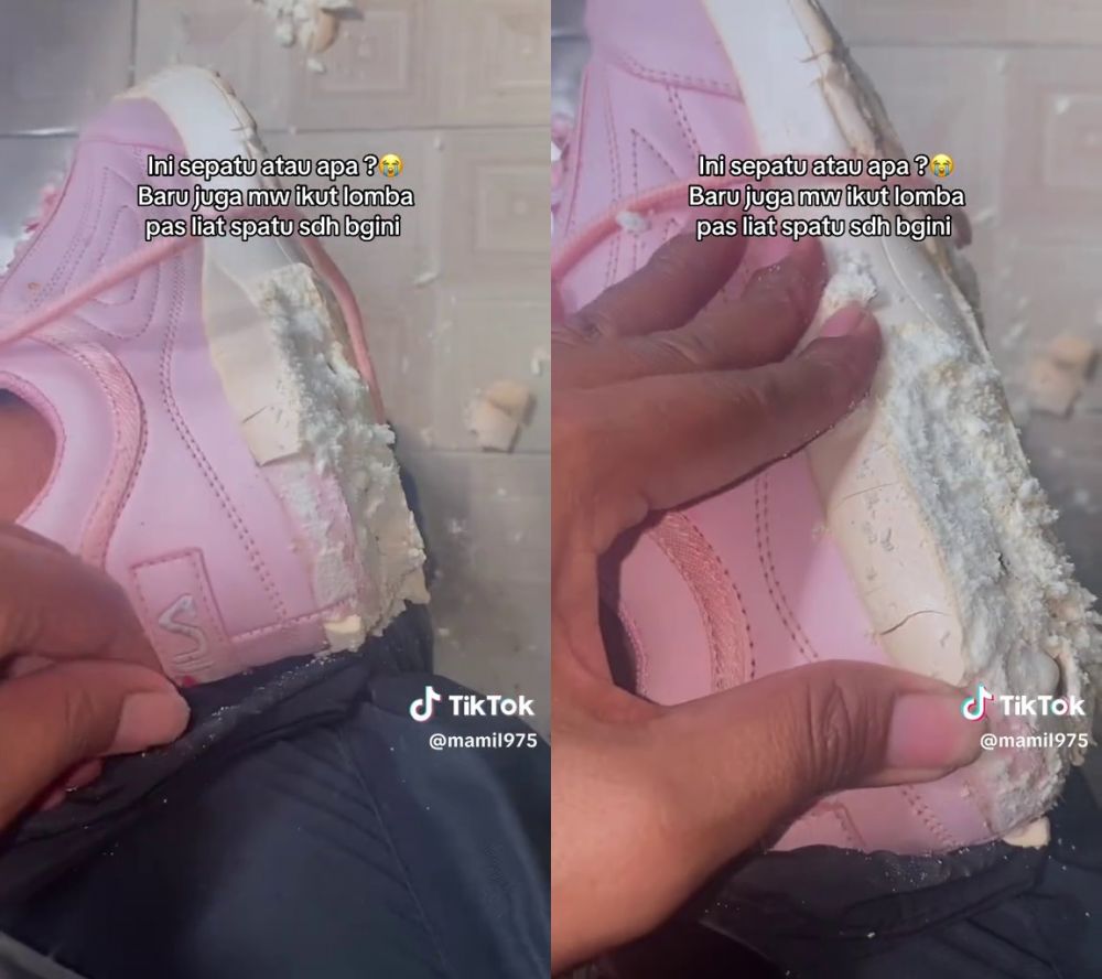 Momen kocak wanita mau lomba tapi malah dibikin shock sama sepatu sendiri, warganet sebut 'kasut brem'