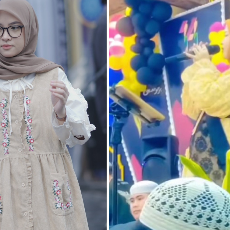 7 Potret penampilan terbaru Nissa Sabyan saat manggung, baby bump-nya bikin heboh