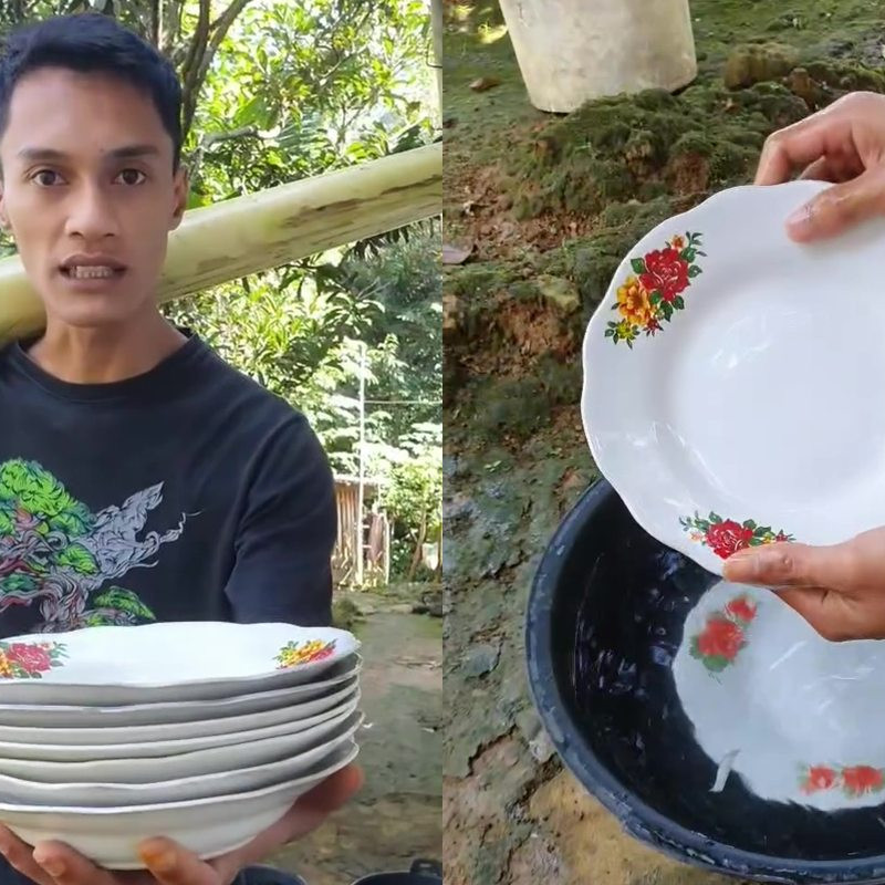 Pria ini tunjukkan cara tradisional cuci piring dalam partai besar, ternyata bisa kesat tanpa sabun