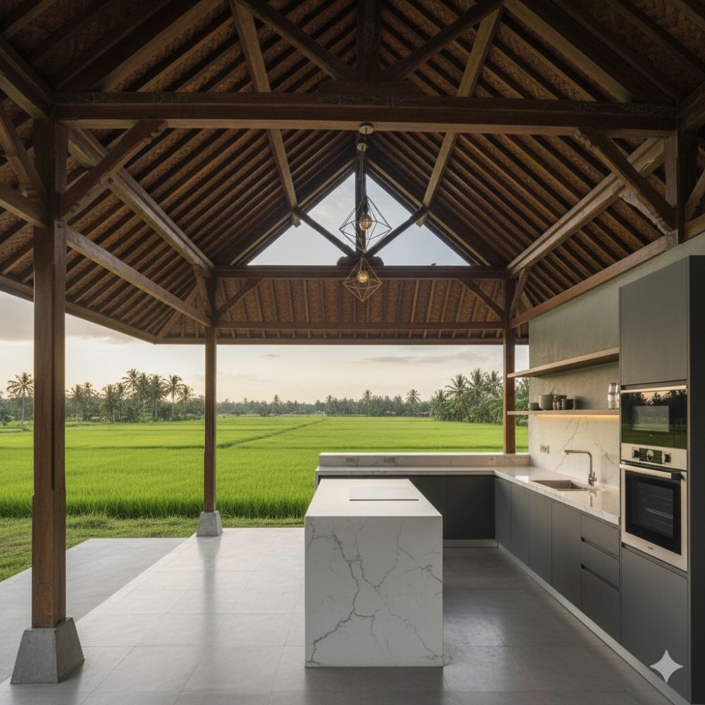5 Ide desain dapur terbuka ala pedesaan modern, view sawah jadi healing spot