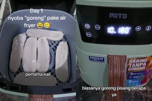 Momen emak-emak bikin pisang goreng tepung pakai airfryer ini bikin melongo, warganet auto share tips