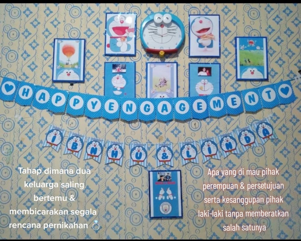 11 Potret pernikahan ini usung tema Doraemon, maskawin emasnya dibuat khusus hingga pelaminan unik