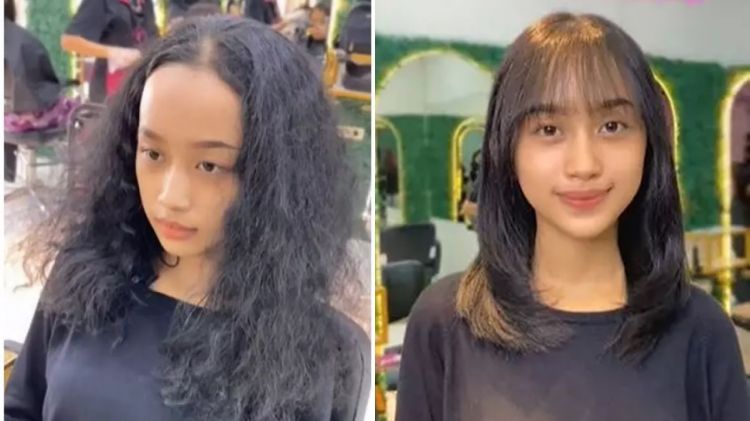 Transformasi cewek rambut keriting ngembang usai di hair styling ini bak beda orang, wajah jadi fresh