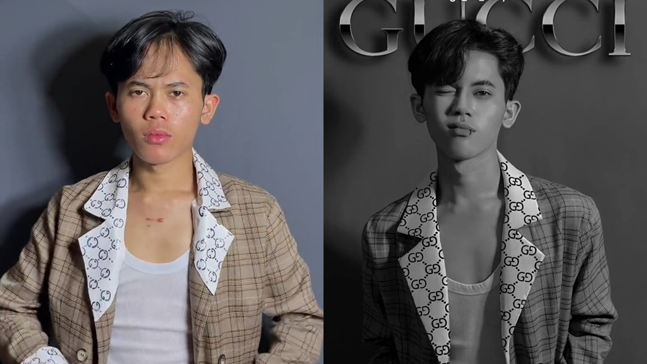  Tak perlu barang mewah, pria ini ubah kertas kado jadi outfit Gucci, transformasinya bak top model