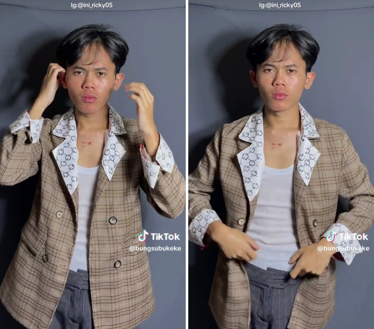  Tak perlu barang mewah, pria ini ubah kertas kado jadi outfit Gucci, transformasinya bak top model
