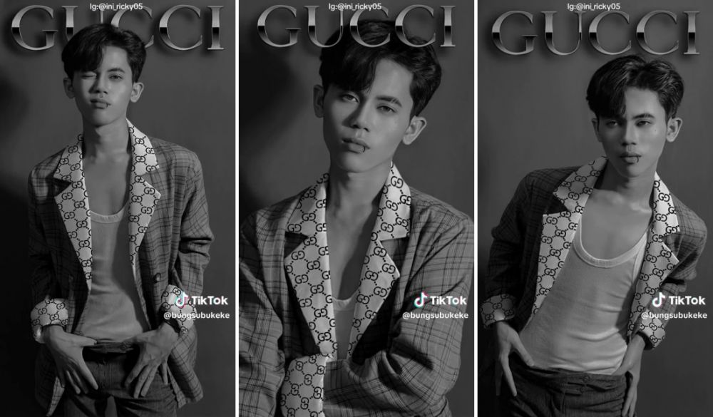  Tak perlu barang mewah, pria ini ubah kertas kado jadi outfit Gucci, transformasinya bak top model