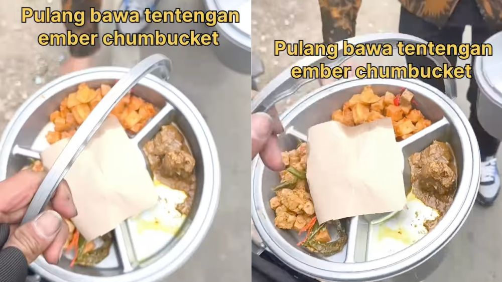 Pulang kondangan, rombongan cowok ini bawa pulang suvenir antimainstream, isinya bikin laper!