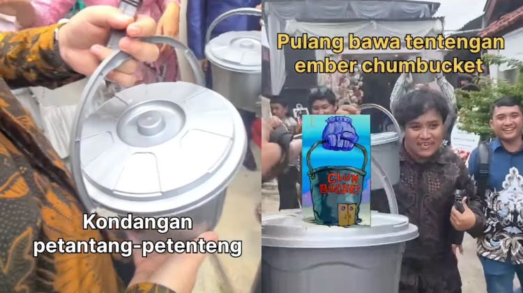 Pulang kondangan, rombongan cowok ini bawa pulang suvenir antimainstream, isinya bikin laper!