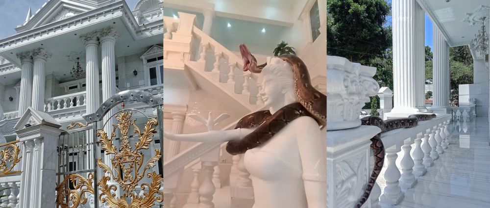 Penampakan ular nongkrong di depan pagar rumah mewah di Garut ini bikin gagal fokus, disangka patung