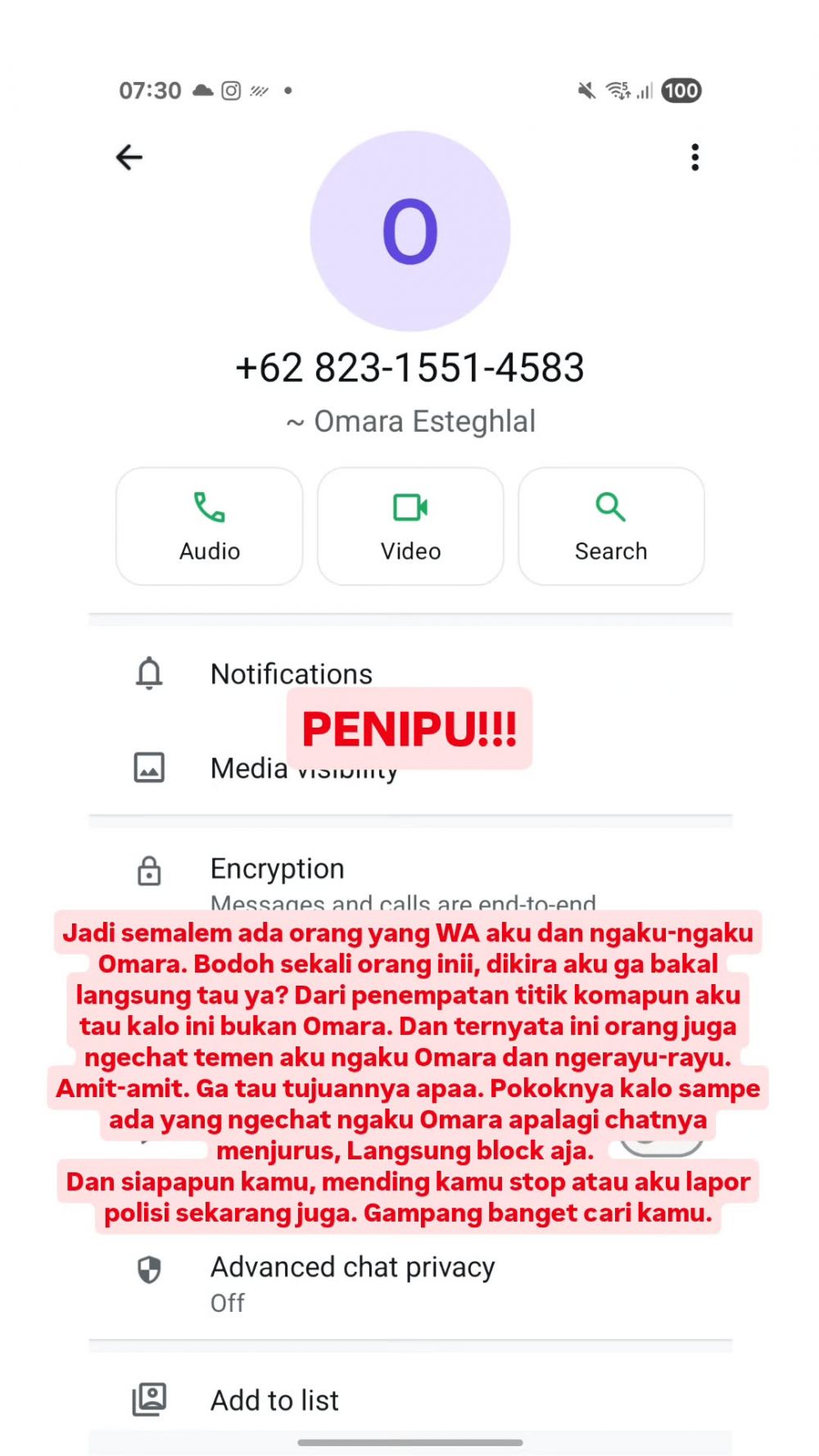 Geram namanya dipakai penipu untuk kirim chat tak senonoh, begini peringatan keras Omara Esteghlal