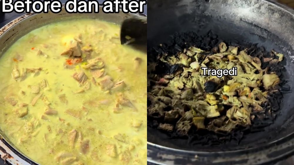 Momen apes bapak-bapak lupa hangatkan sayur nangka malah ditinggal ke musala, gosong tak tertolong