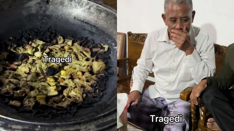Momen apes bapak-bapak lupa hangatkan sayur nangka malah ditinggal ke musala, gosong tak tertolong