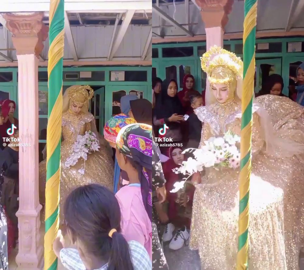 Di tengah gempuran serba simpel, pengantin ini tampil pakai gaun petticoat, penampilannya tuai atensi