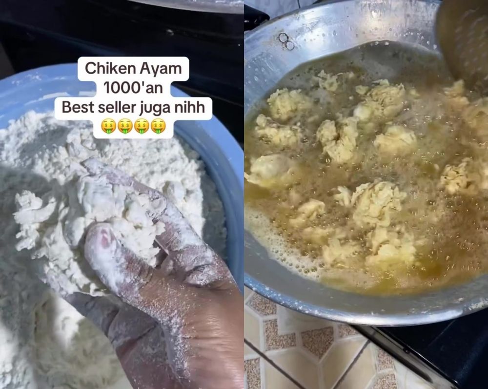 Momen pedagang spill cara bikin ayam goreng yang dijual Rp1.000, potongan dagingnya bikin ngelus dada