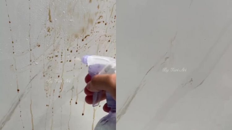 Cara mudah bersihkan cipratan minyak dan makanan di dinding dapur, auto kesat pakai 2 bahan dapur ini