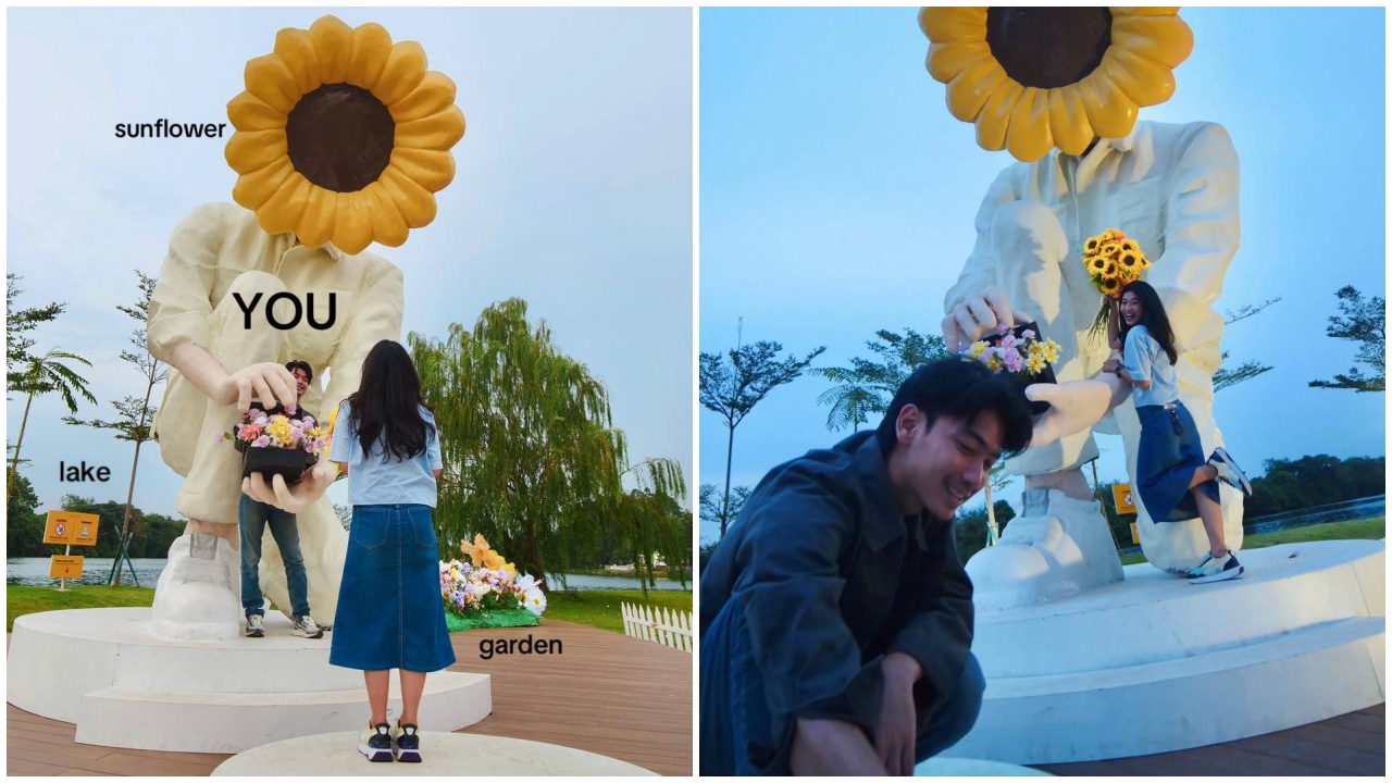 Usahanya totalitas abis, viral pria niat banget buat patung bunga matahari raksasa untuk lamar kekasih