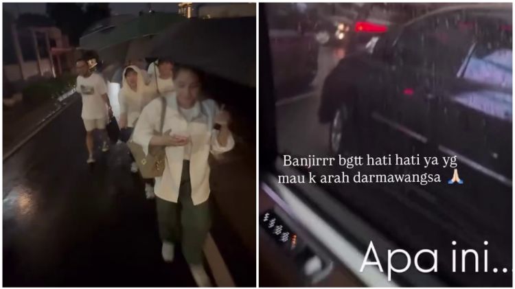 Terjebak macet parah imbas banjir, ini 9 momen Nagita Slavina dan teman artis jalan kaki naik MRT