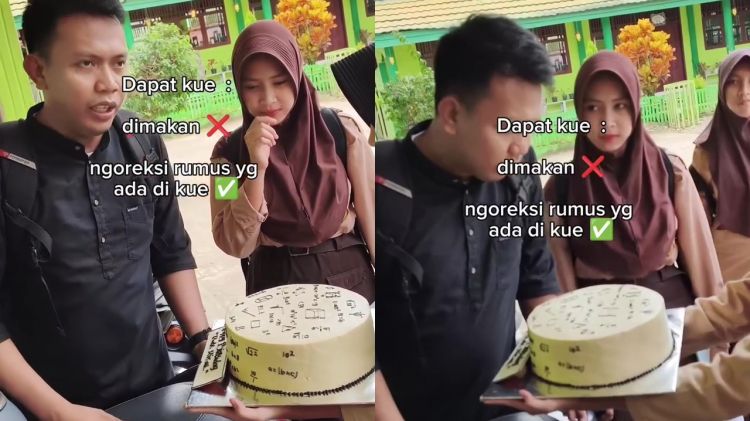 Diberi kue ulang tahun unik dengan hiasan rumus, respon guru matematika ini malah bikin geleng-geleng