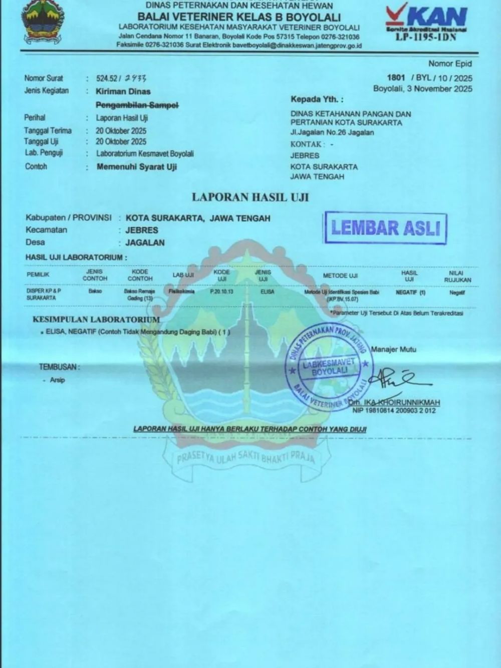 Sudah sah! Hasil uji lab buktikan Bakso Remaja Gading Solo halal