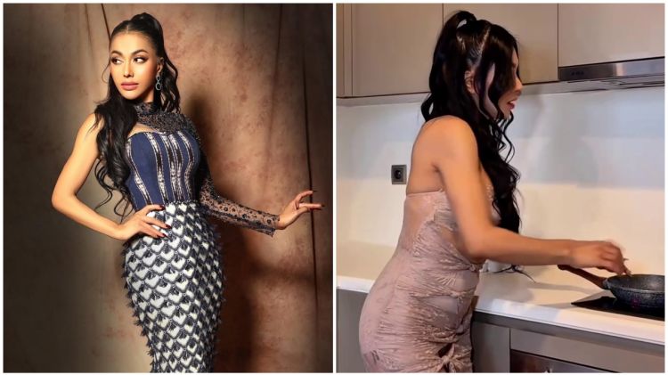 7 Potret dapur hunian Denada yang minimalis, letak mesin cucinya di kabinet dapur