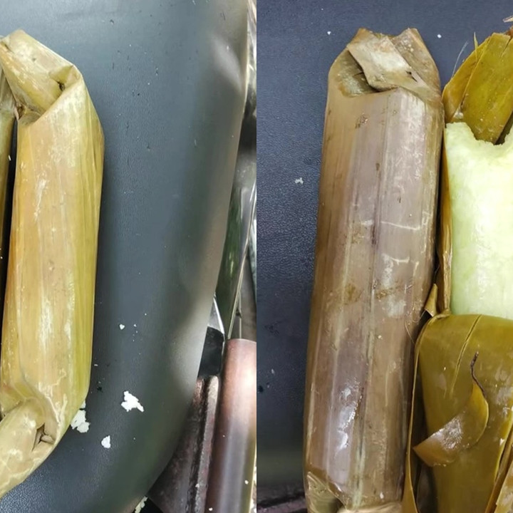 Bikin heran, momen wanita perlihatkan lontong palsu, dibungkus daun pisang tapi isinya styrofoam