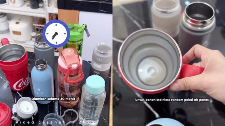 Bau apek di botol minum tak hilang meski sudah dicuci? Coba pakai 1 bahan dapur ini untuk mengatasinya