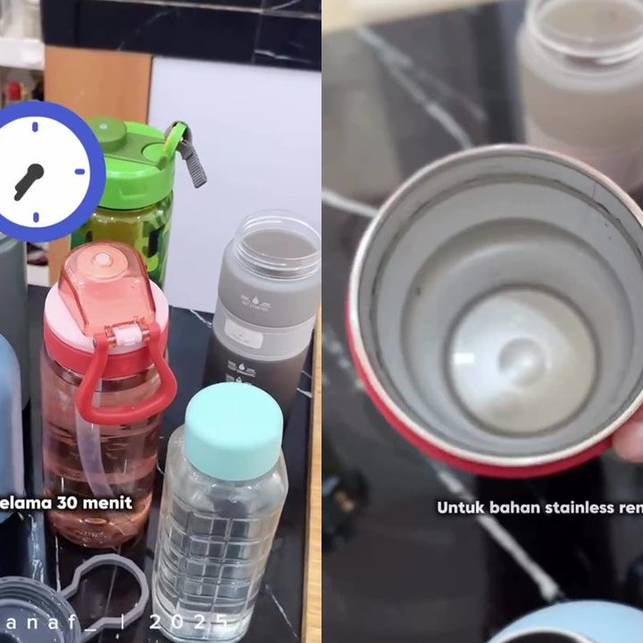 Bau apek di botol minum tak hilang meski sudah dicuci? Coba pakai 1 bahan dapur ini untuk mengatasinya