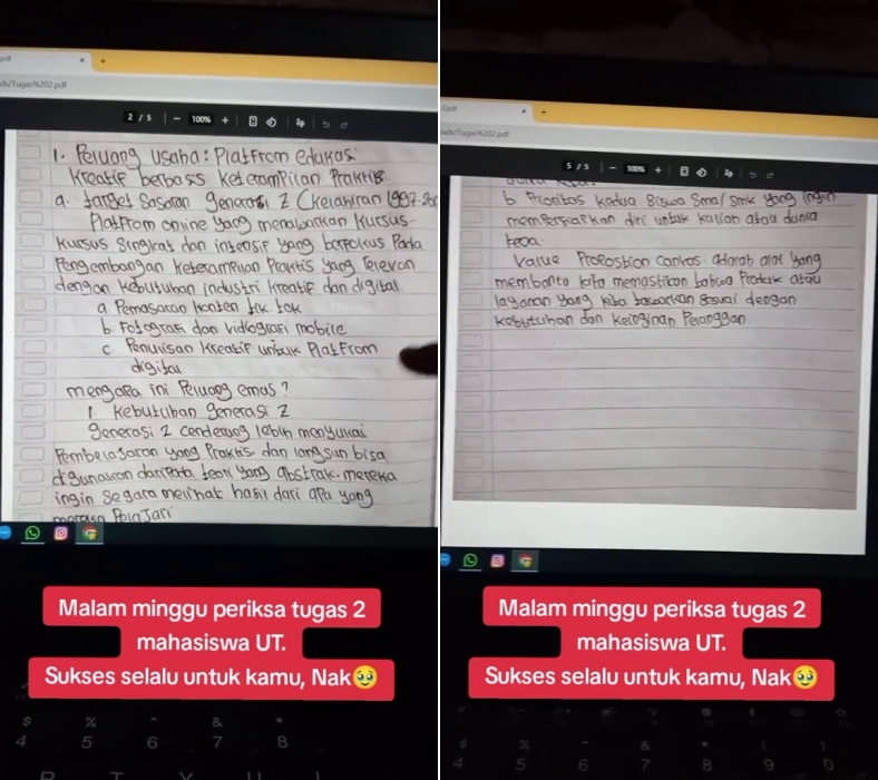 Tak punya laptop, mahasiswa ini kerjakan tugas pakai tulisan tangan, pesannya untuk dosen bikin haru
