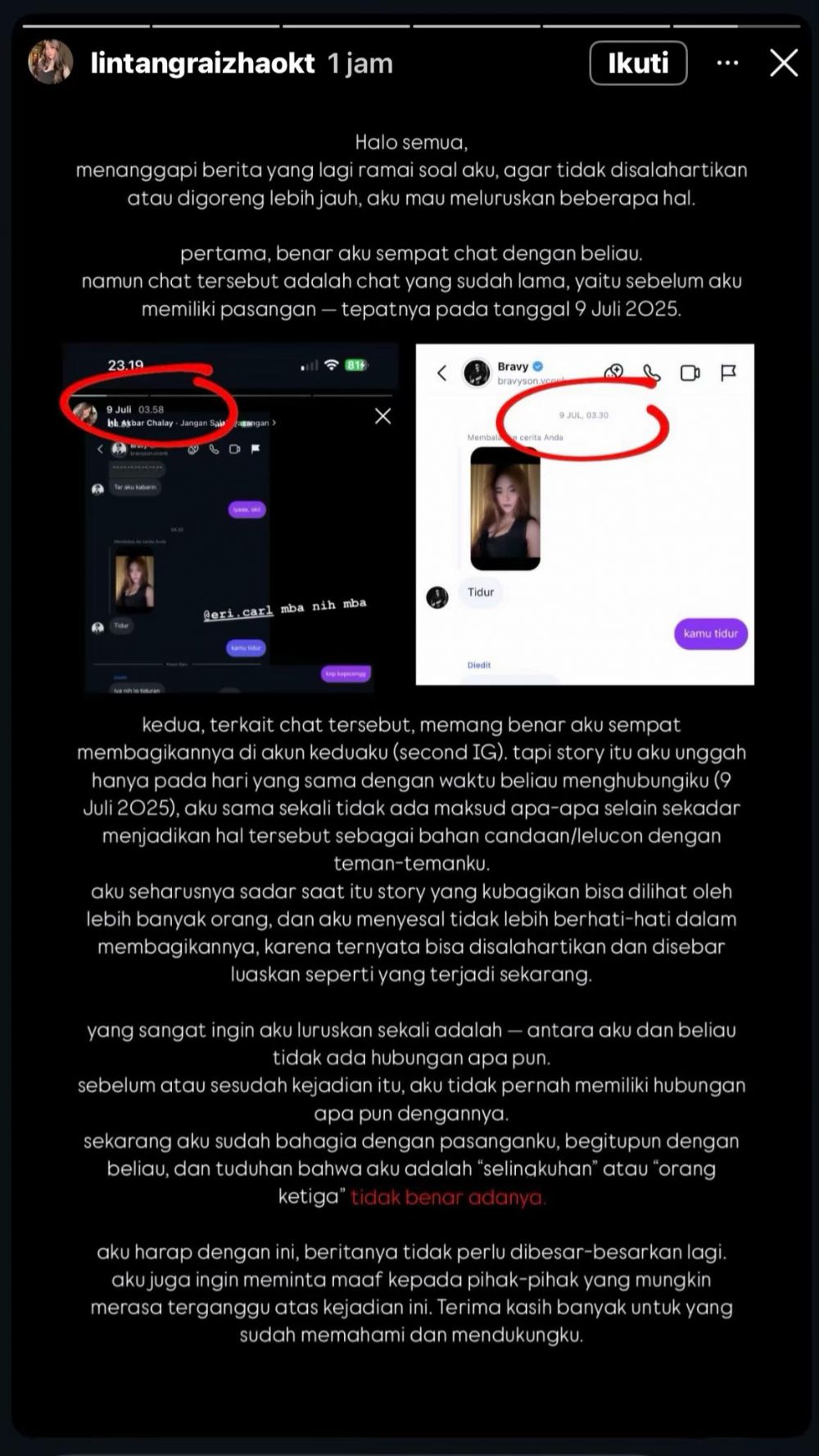 Sosok Lintang Rhaiza dituding jadi penyebab putusnya Erika Carlina dan Bravy, ternyata ini faktanya