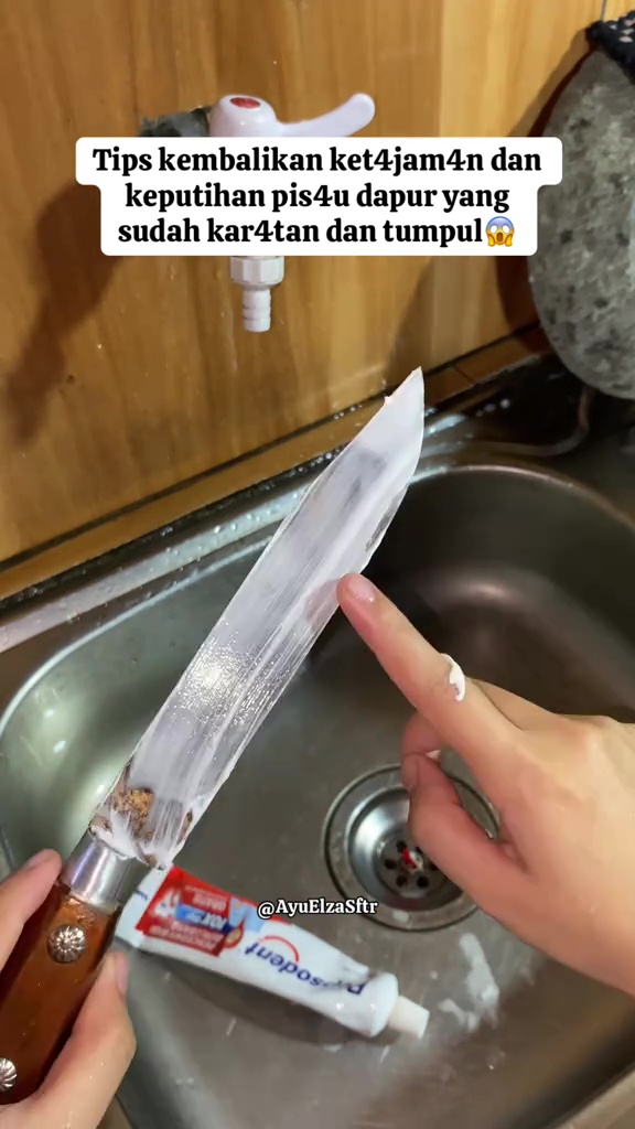 Trik mengembalikan ketajaman pisau tumpul pakai 1 bahan rumahan ini, bonus kerak auto minggat