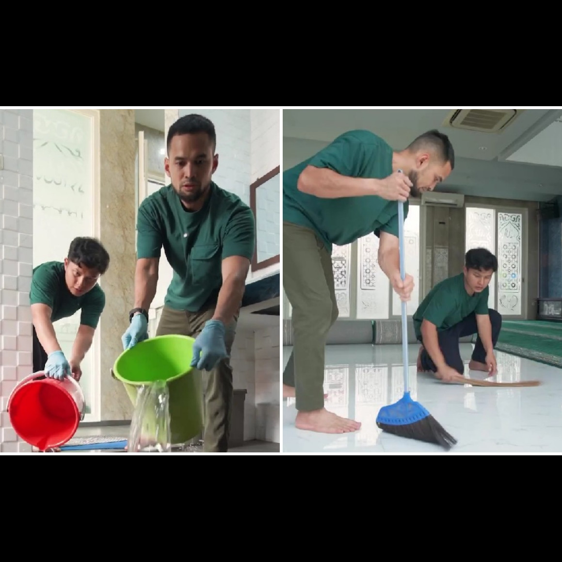 9 Potret Teuku Wisnu sukarela bersihkan masjid di Jakarta Selatan, tak jijik sikat WC yang kotor