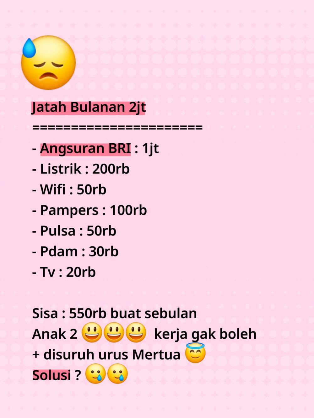 Dijatah bulanan Rp2 juta, sisa cuma Rp550 ribu, curhatan emak-emak anak dua ini bikin ngelus dada