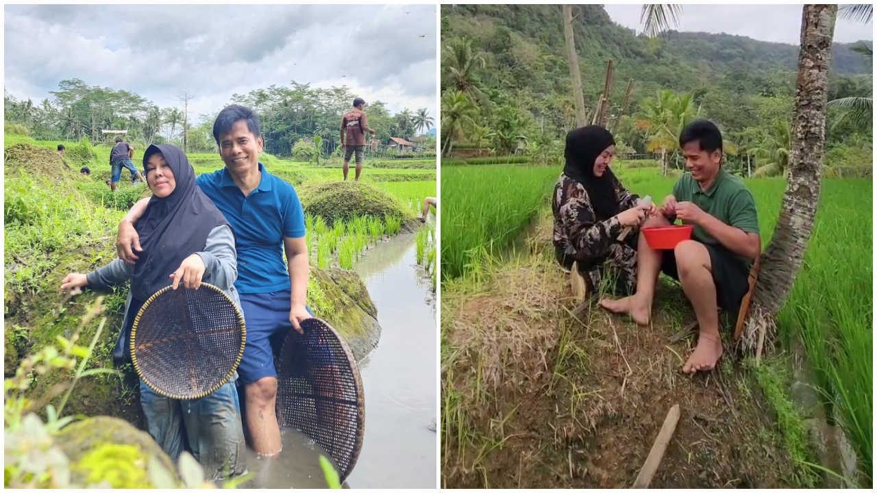 Tetap sederhana, intip 9 potret keseharian Endang Mulyana ayah Lesty Kejora bertani di sawah