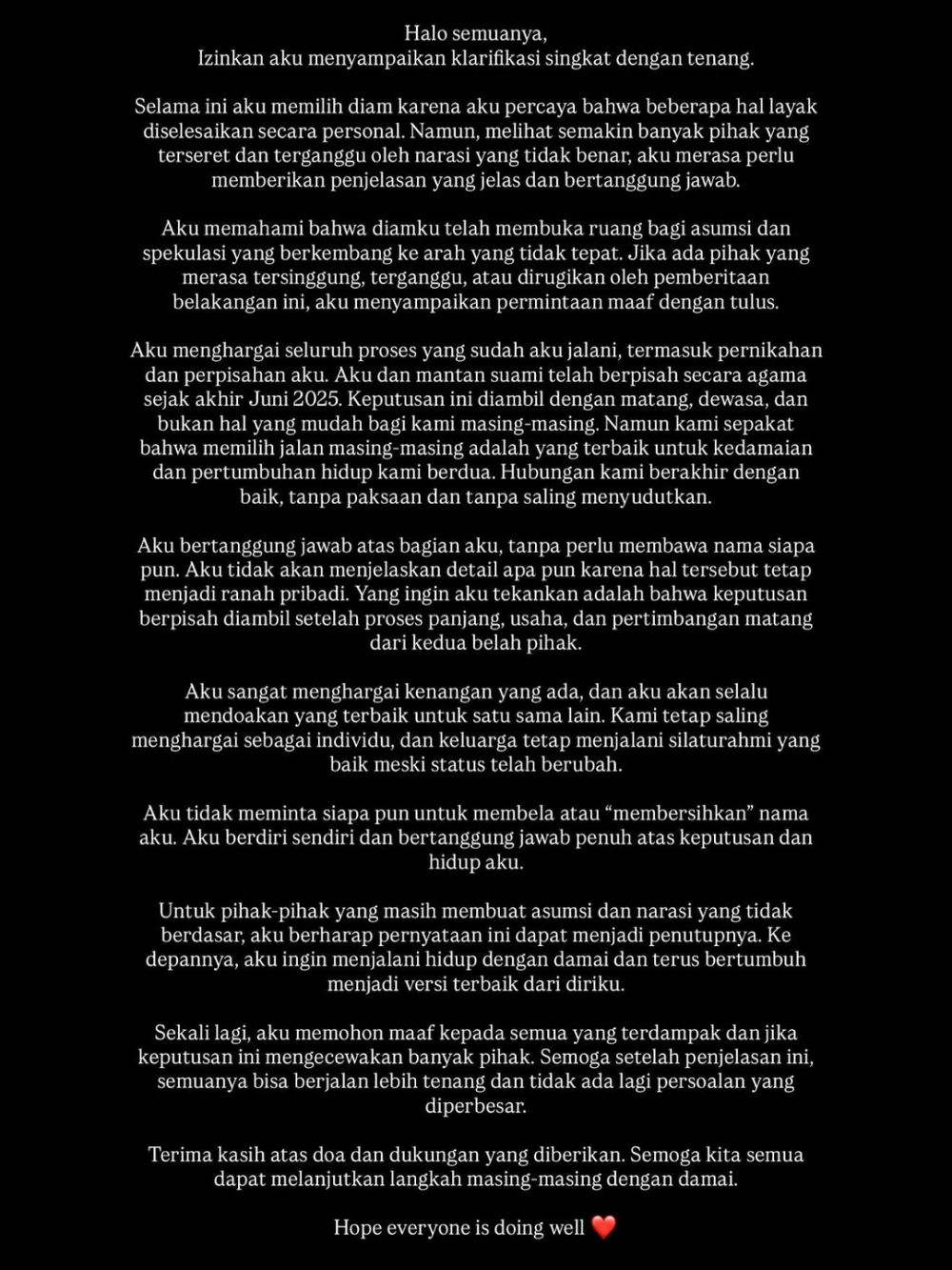 Azizah Salsha buka suara soal perceraiannya dengan Pratama Arhan, pisah secara agama sejak Juni 2025