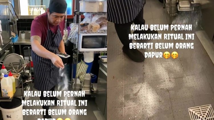Bikin salfok! Chef ini taburkan garam di seluruh lantai dapur, ternyata begini alasannya