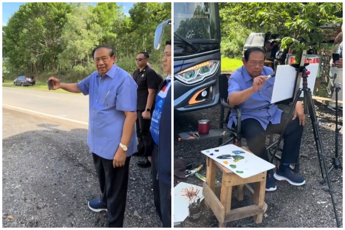 Menikmati masa tua, 9 potret SBY spontan lukis pemandangan desa Wonogiri ini hasilnya bikin takjub