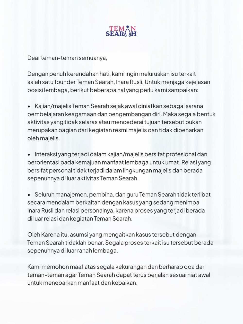 Terseret kasus perselingkuhan Inara Rusli, grup kajian Teman Searah tepis isu keterlibatan