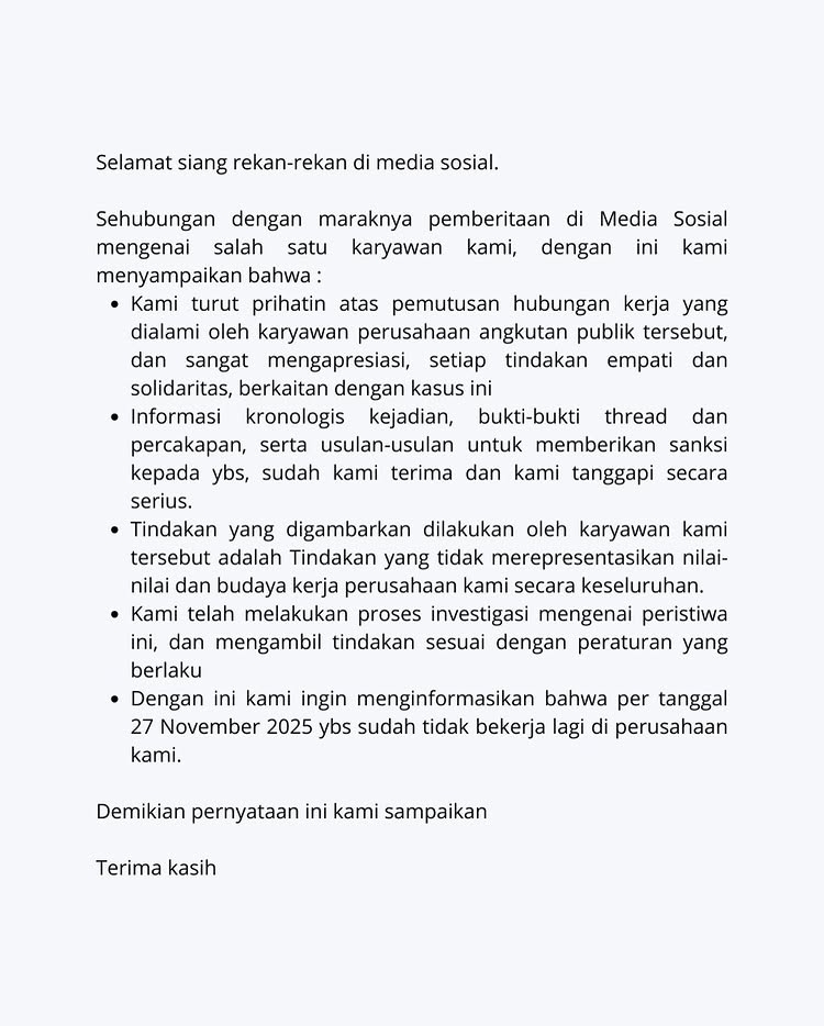 Imbas kasus viral tumbler hilang di KRL, Anita Dewi dipecat dari perusahaannya bekerja