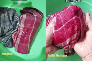 Bisa bersih tanpa disikat, wanita ini punya cara cuci lap dapur dekil berminyak modal 3 bahan dapur