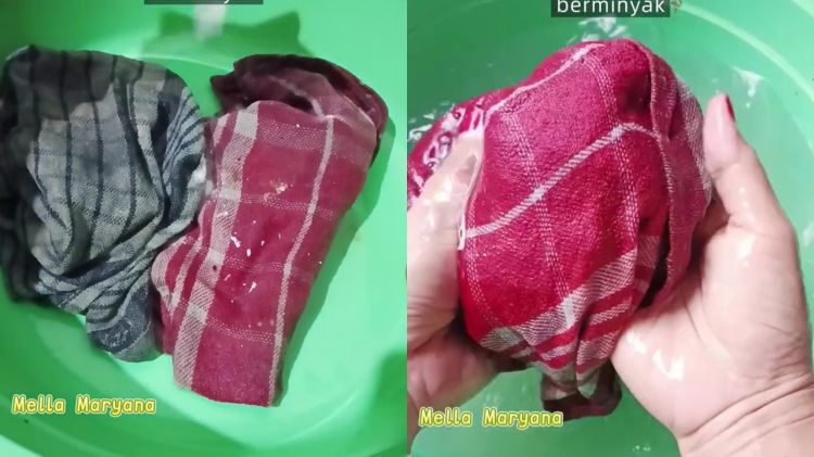 Bisa bersih tanpa disikat, wanita ini punya cara cuci lap dapur dekil berminyak modal 3 bahan dapur