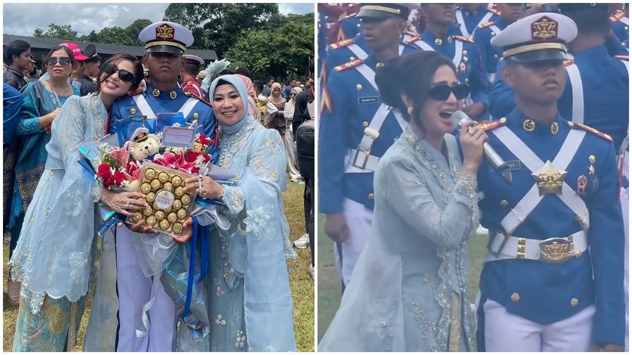 9 Potret Dewi Perssik hadiri pelepasan putra angkatnya Felice Gabriel jadi TNI AAL, menangis haru