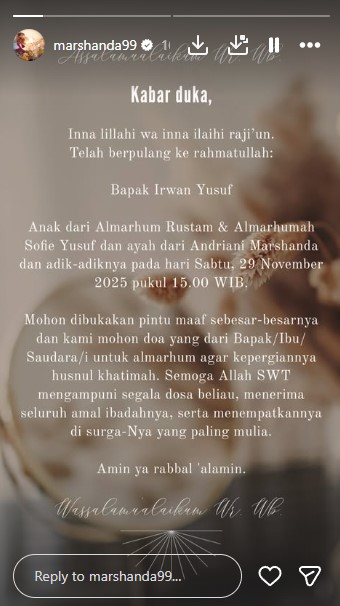 Duka Marshanda atas kepergian sang ayah, kenang perjalanan hidup yang tak selalu indah