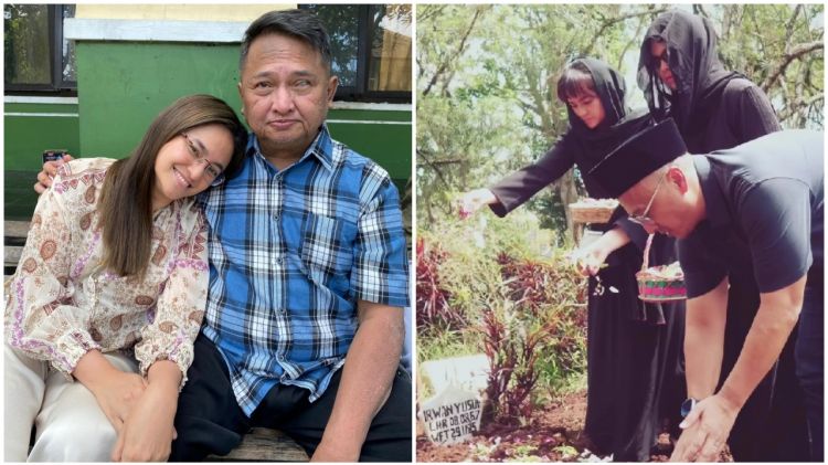 9 Potret ketegaran Marshanda antar jenazah sang ayah ke pemakaman, duduk merenung di pusara
