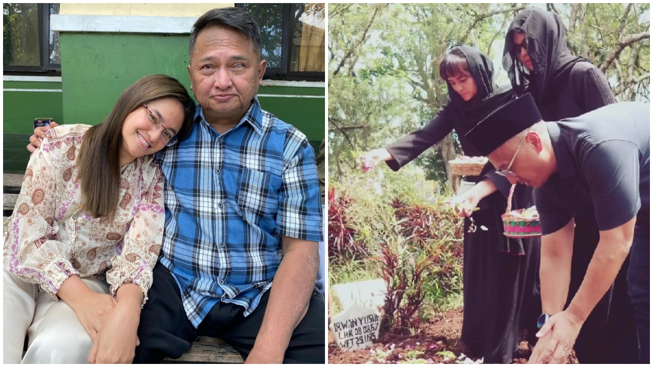 9 Potret ketegaran Marshanda antar jenazah sang ayah ke pemakaman, duduk merenung di pusara