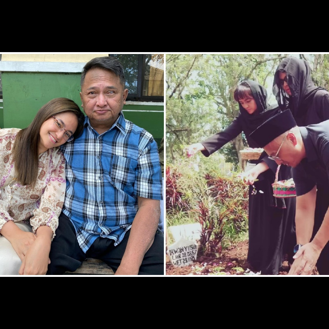 9 Potret ketegaran Marshanda antar jenazah sang ayah ke pemakaman, duduk merenung di pusara